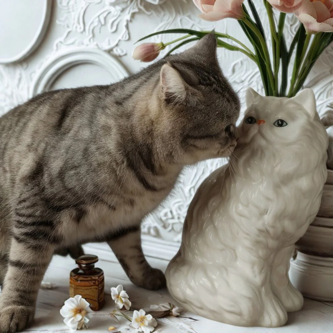 White Furry Ceramic Cat Vase - Image 5